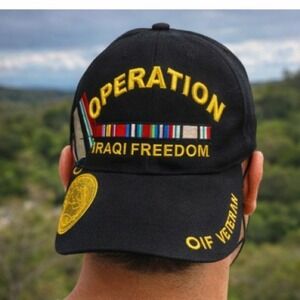 Operation Iraqi Freedom Veteran Baseball Cap OIF Embroidered Gold Medal Men's